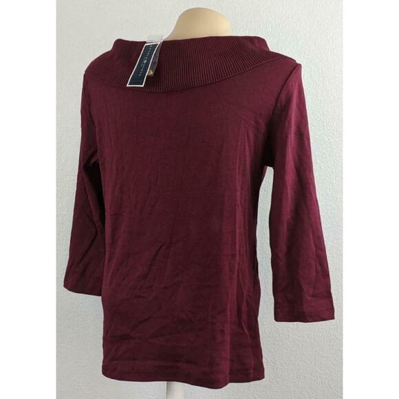 Karen Scott Envelope Sweater PM Red Shawl Collar Career Gold Button Accent Work‎ - Picture 4 of 8